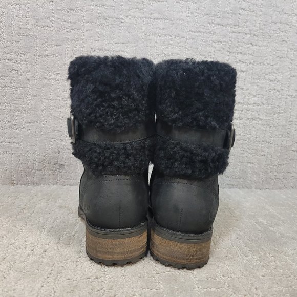 UGG Australia Blayre II Women's Size US 5 Black Leather Ankle Shearling Boots - Picture 6 of 8